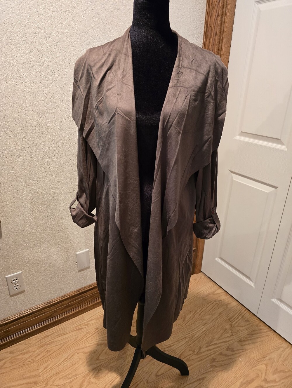 Philosophy Olive Faux Leather Draped Open-Front Blazer